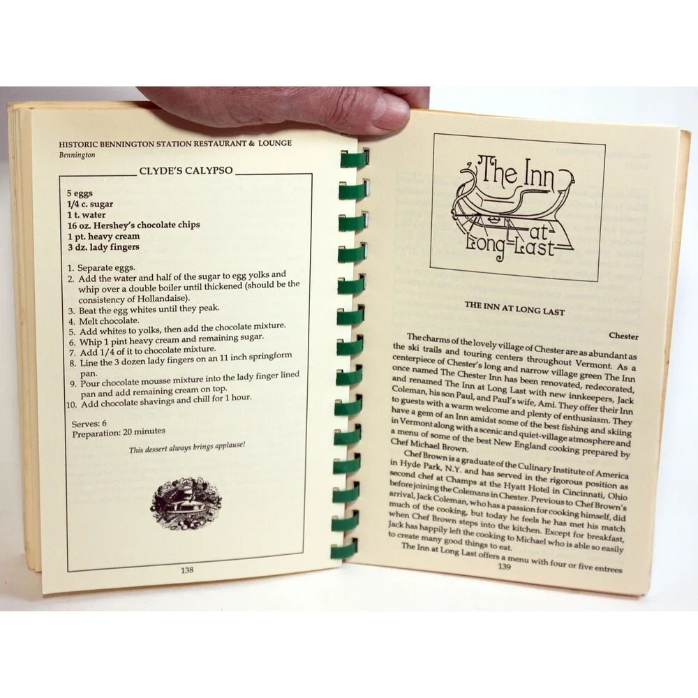 FAMOUS VERMONT RESTAURANTS & RECIPES Sue Schildge 1991 2nd Ed. Spiral Cookbook